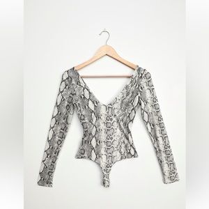 White snake print long sleeve bodysuit